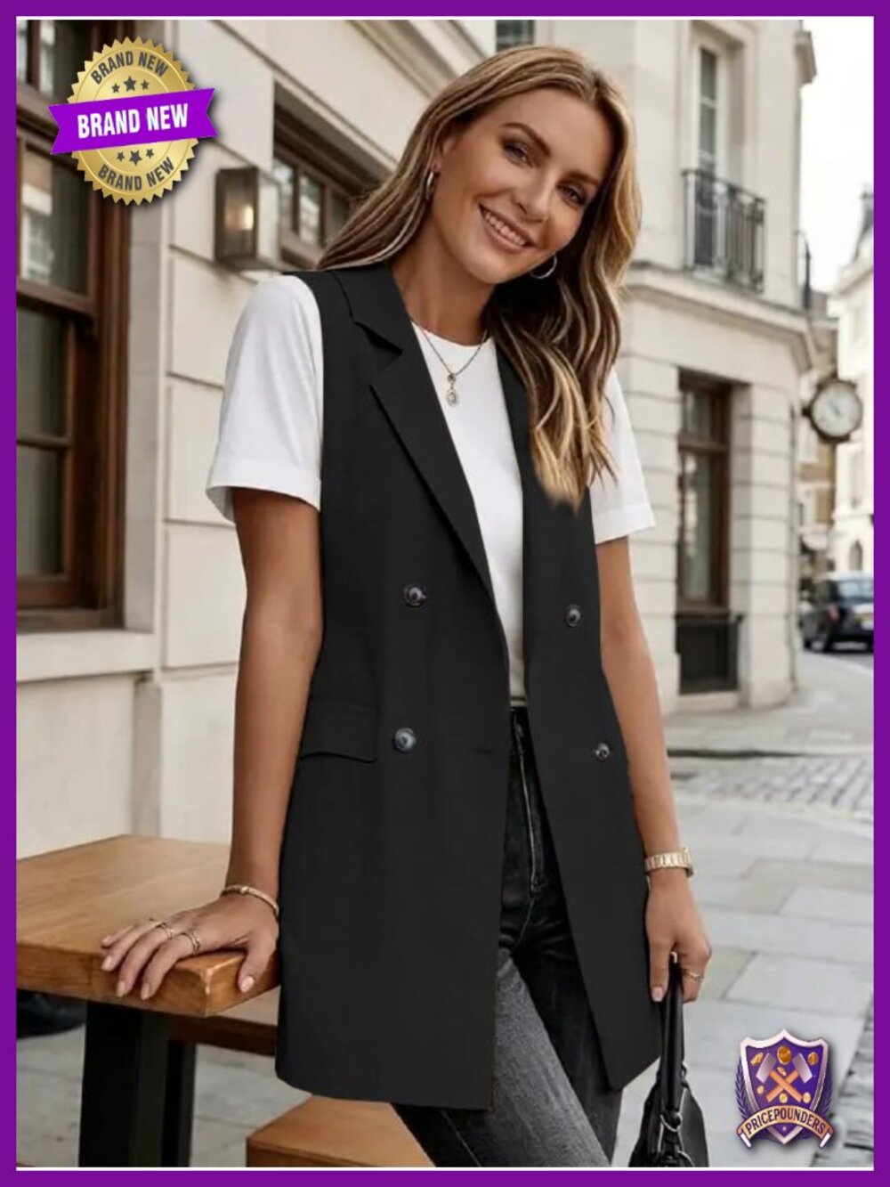 Womens Long Linen Vest Sleeveless Blazer Jacket - Picture 2 of 3